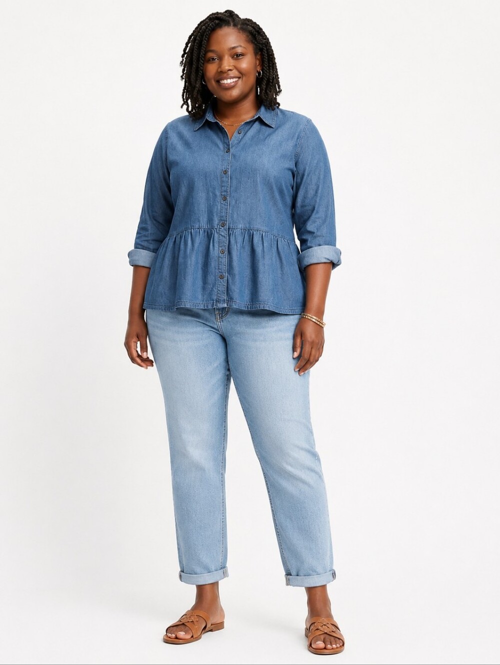 ASOS Plus Size Blue Denim Peplum Top Size 24